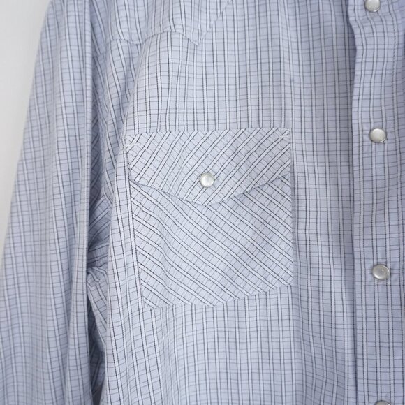 Dickies Blue White Checker Western Cowboy Snap Pearl Button Shirt XL - Picture 6 of 9